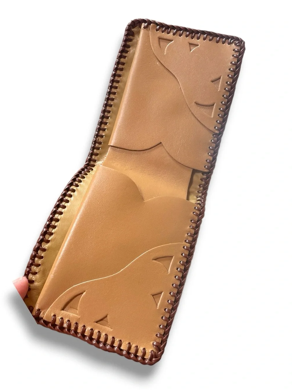 Artisan Slim Leather Multi-textured Diamond Patch Designed Brown Wallet Bi-Fold